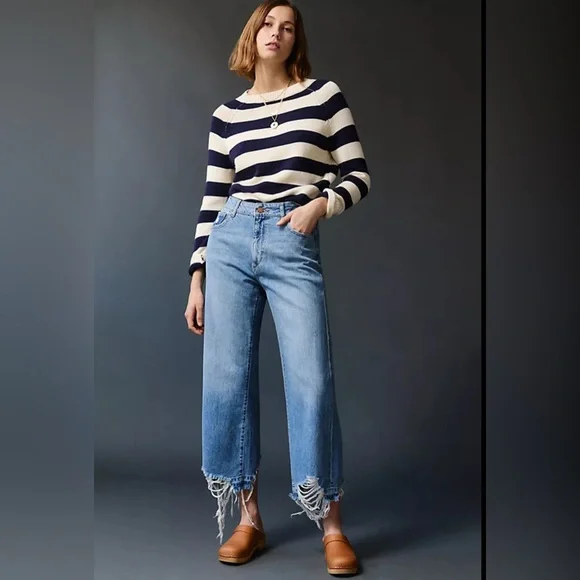DL1961 Anthropologie Hepburn Ultra High-Rise Distressed Wide Leg Jeans Size 28 - Picture 1 of 16